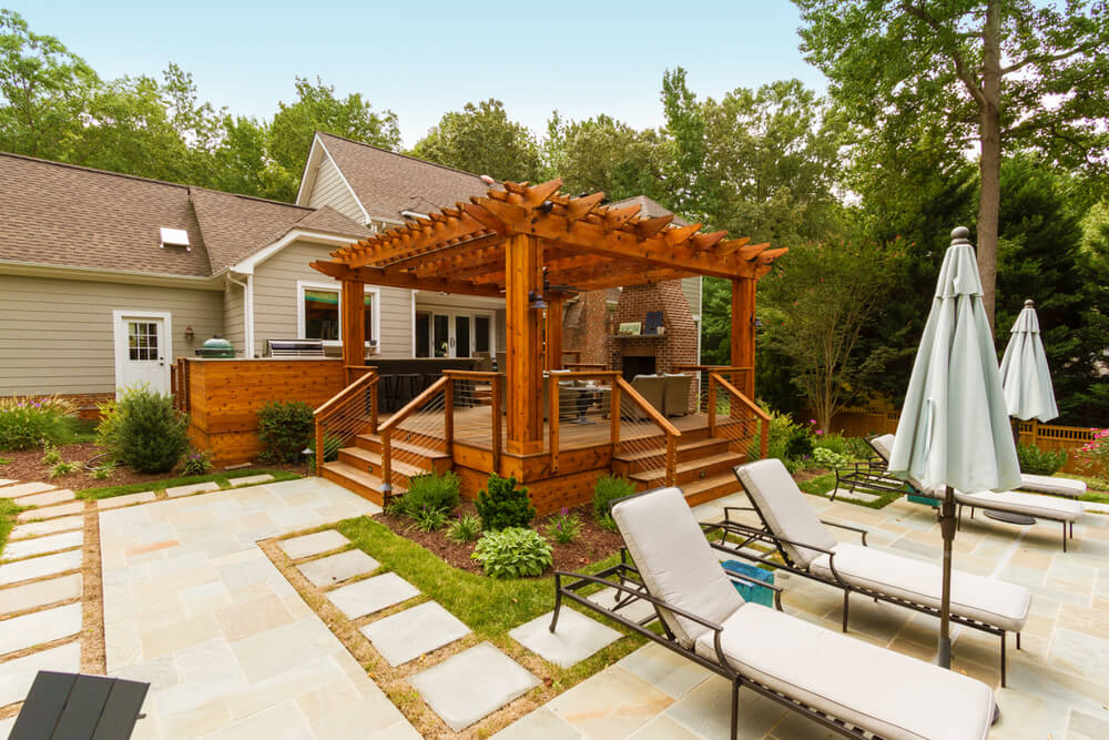 pergola in this outdoor living space in Charlotte