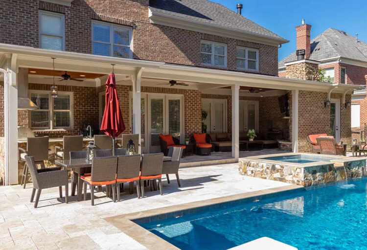 outdoor living space pool patio