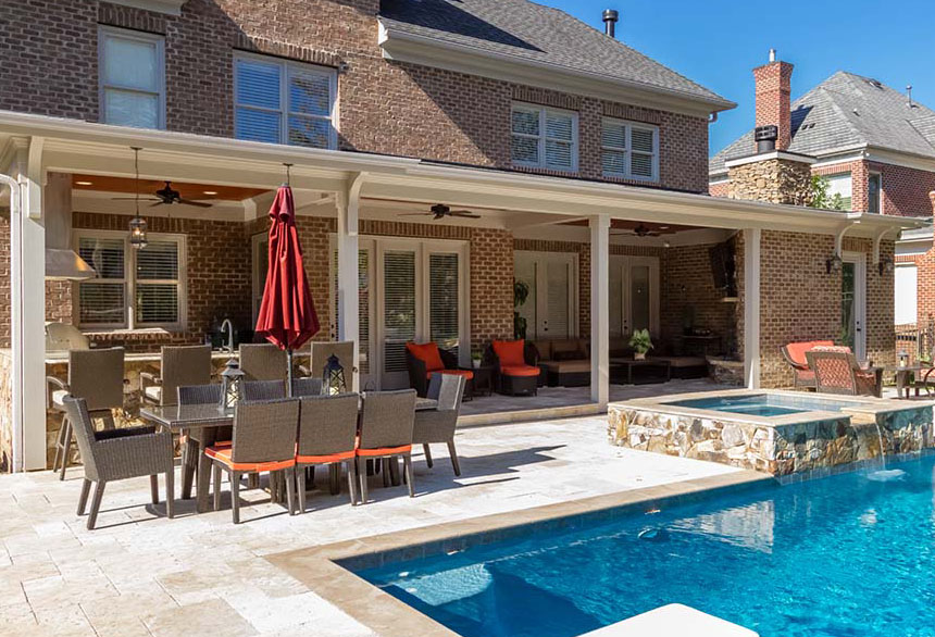 outdoor living space pool patio